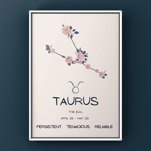Taurus zodiac sign constellation floral art print